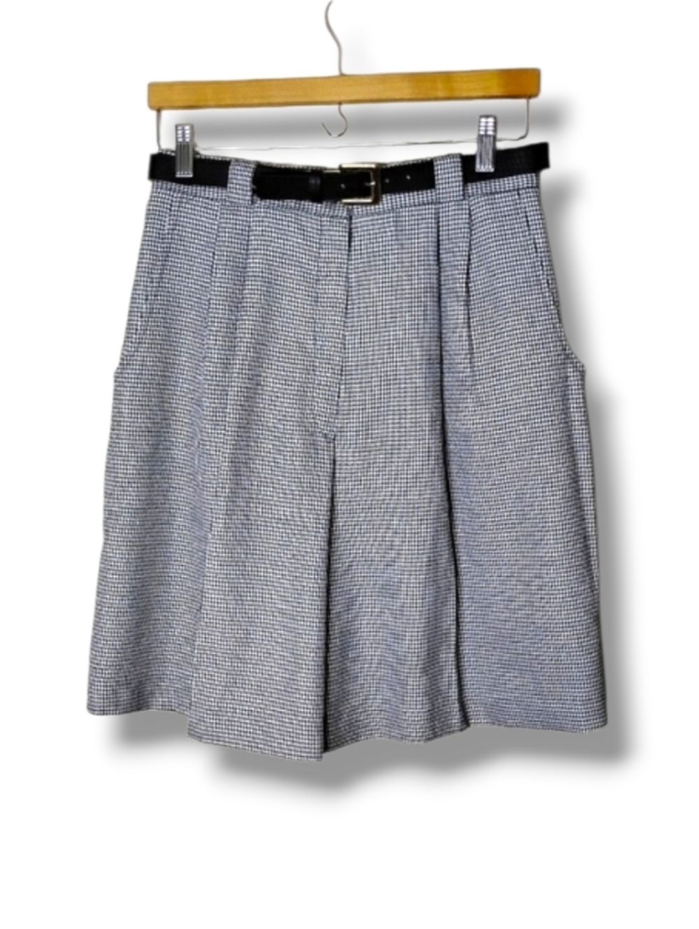 Michele Vintage 80s Houndstooth Pleated High Rise Belted Mom Shorts Size 12